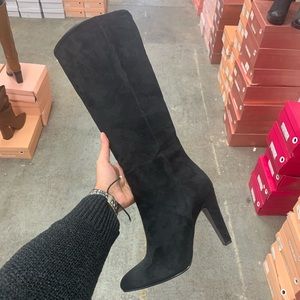 Knee High Block Heel Boots in Black Faux Suede VEGAN 8.5/9